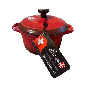 Swiss Pro Ombre Red Ceramic Enamel 8 oz Mini Individual Casserole Ramekin